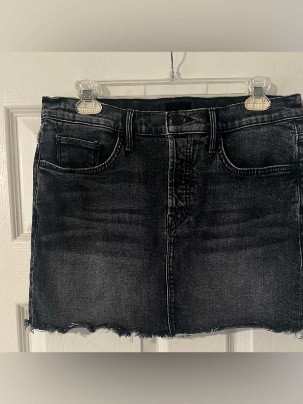 Mother The Vagabond Mini Fray Denim Skirt Button Fly Raw Hem Festival Rock Sz 28